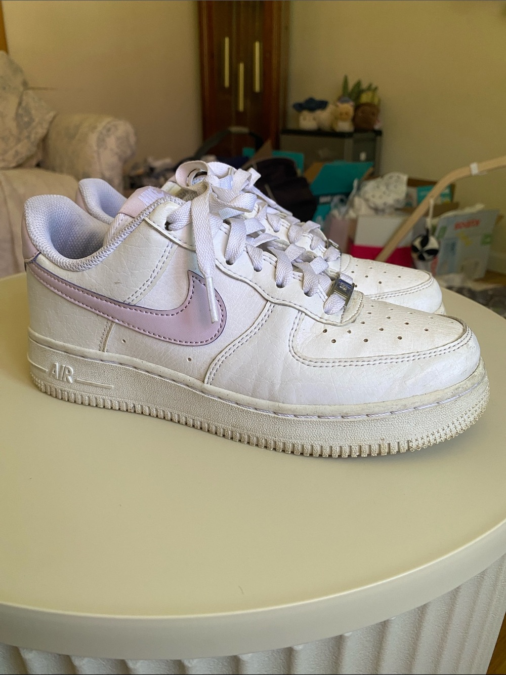 Nike Air Force 1 Low-Top Sneakers White with Light Purple Swoosh